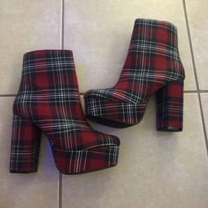 Red plaid platforms